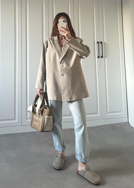 Gri Keten Maskülen Premium Astarlı Blazer Ceket