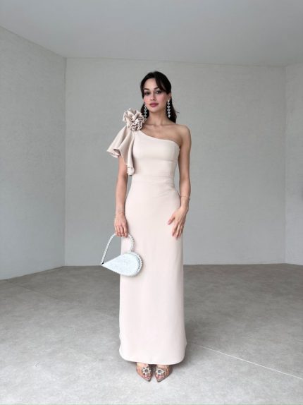 Krem BELLOW Maxi Elbise