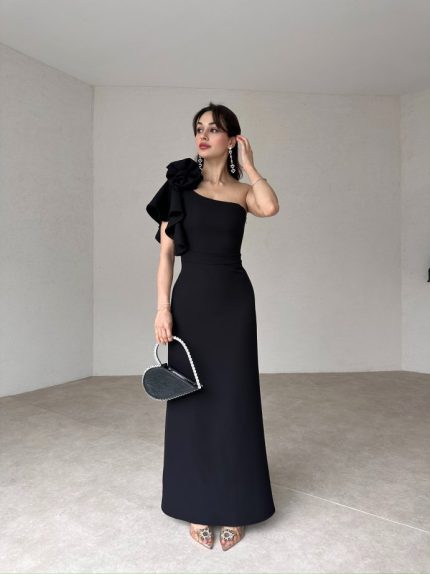 Siyah BELLOW Maxi Elbise