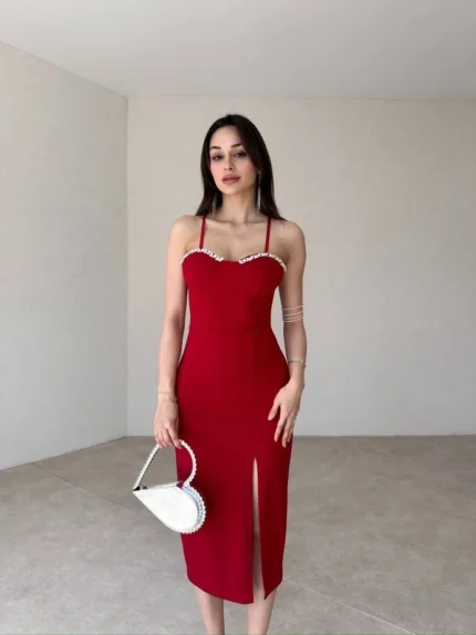 Kırmızı MORELİA midi elbise