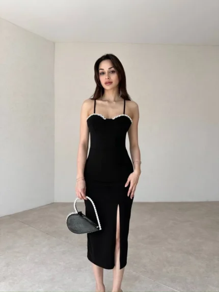 Siyah MORELİA Midi Elbise