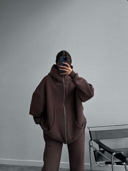 Kahve Space Unisex Oversize Hırkalı Takım