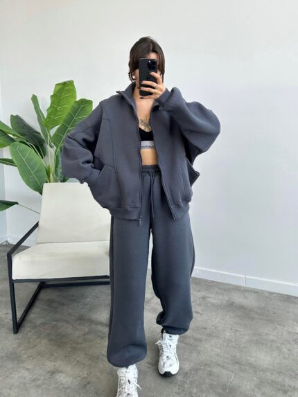 Nasa Üç İplik Şardonlu Antrasit Eşofman Takımi