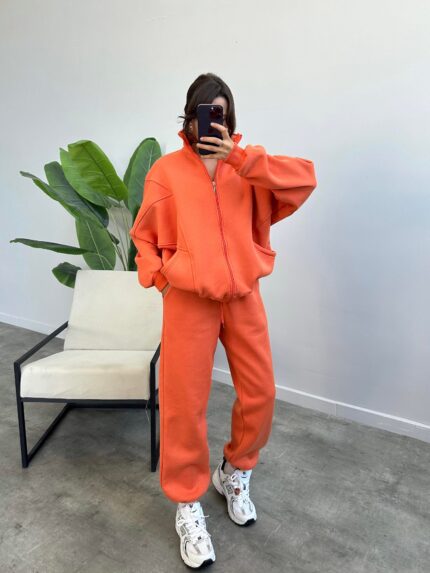 Nasa Üç İplik Şardonlu Orange Eşofman Takımı