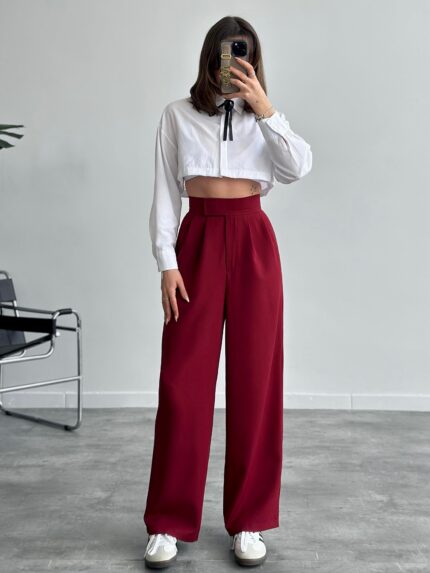 Redkit Cırt Kapamalı Bordo Palazzo Pantolon