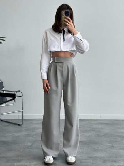 Redkit Cırt Kapamalı Gri Palazzo Pantolon