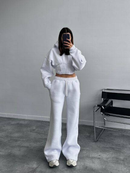 Rosso Korse Crop Beyaz Eşofman Takımı