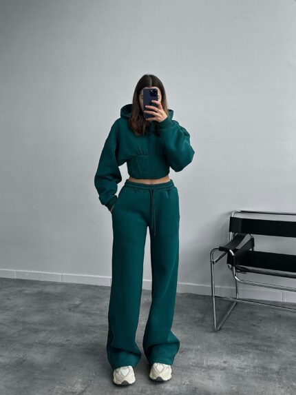 Rosso Korse Crop Nefti Yeşili Eşofman Takımı