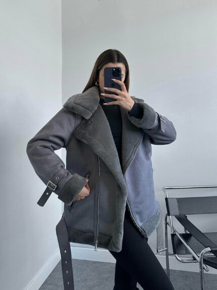 Annah Süet Kürklü Antrasit Ceket