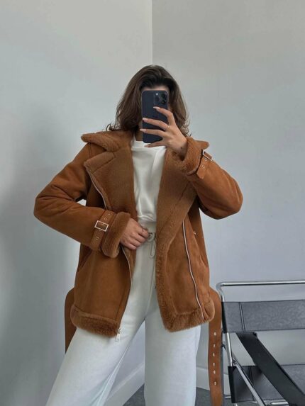 Annah Süet Kürklü Kahve Ceket