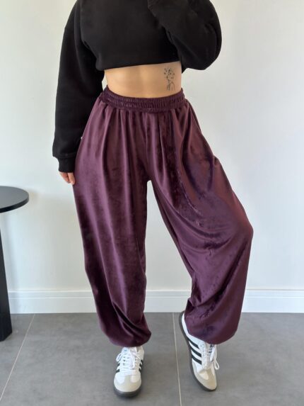 Maine Mor Kadife Dokulu Şalvar Pantolon