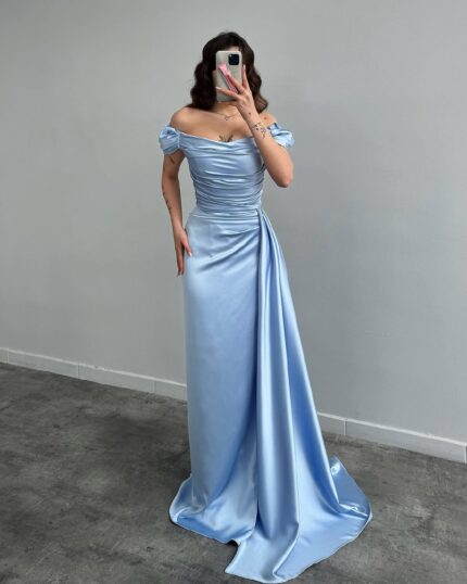 Miusa Yırtmaç Detay Balon Kol Mavi Abiye