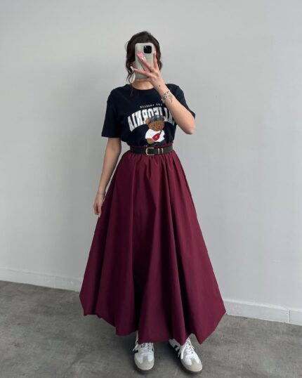 Vesper Bordo Balon Uzun Etek