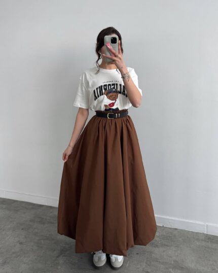 Vesper Kahve Balon Uzun Etek